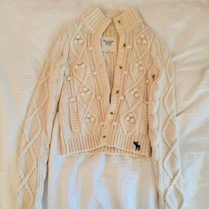 Abercrombie & Fitch Ivory Cable-Knit Wool Cardigan